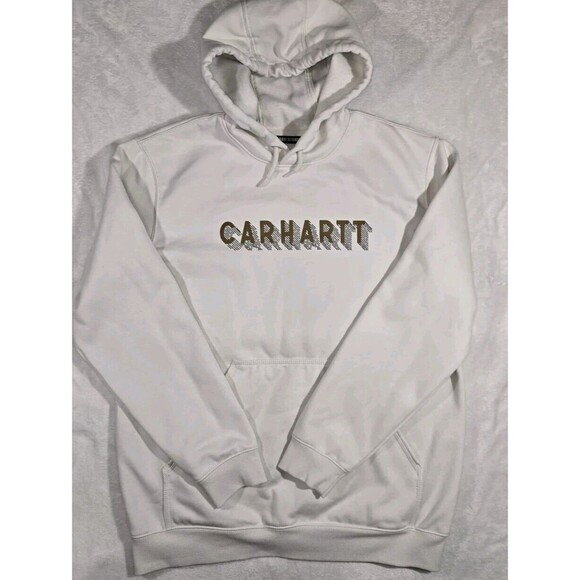 Carhartt Rain Defender Midweight White Hoodie Mens Large Sweatshirt - Picture 2 of 11